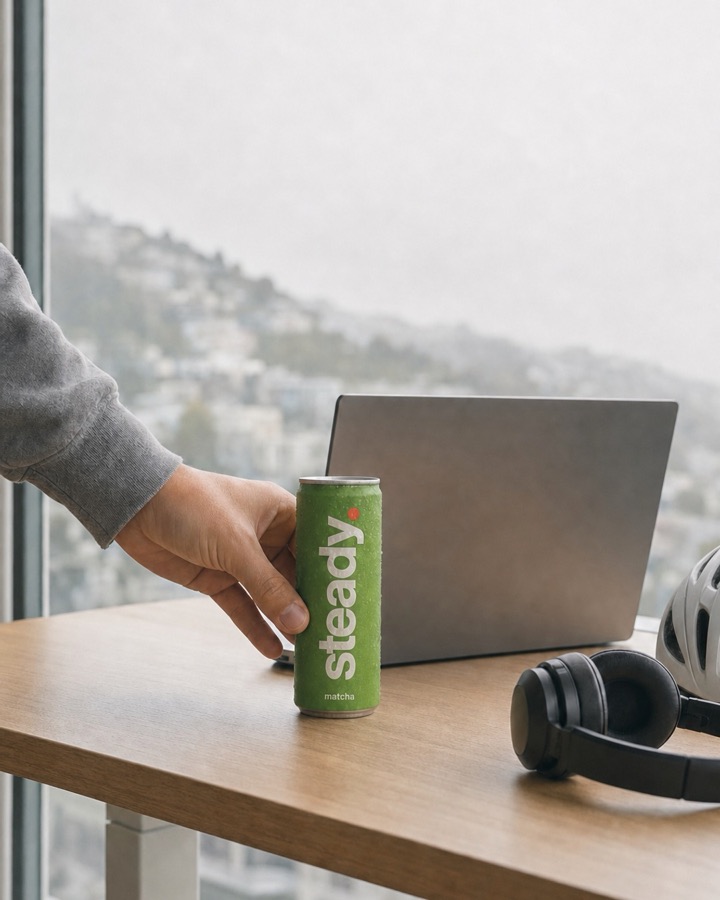 A man holding a can of Steady
